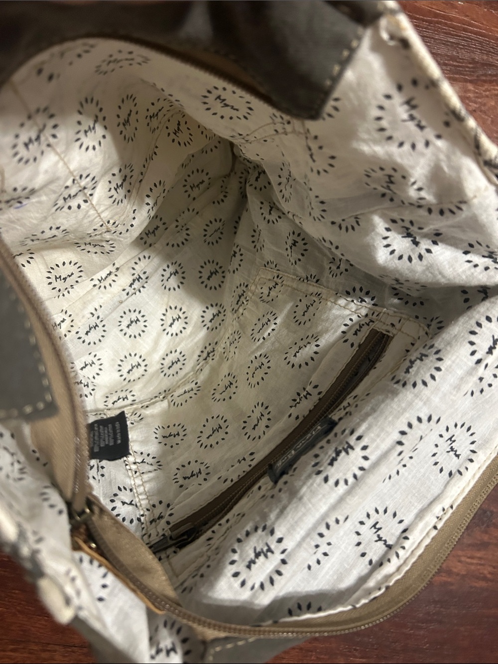 Myra Bag Bloom Bleach Floral Canvas & Black White Cowhide Backpack - Picture 6 of 9